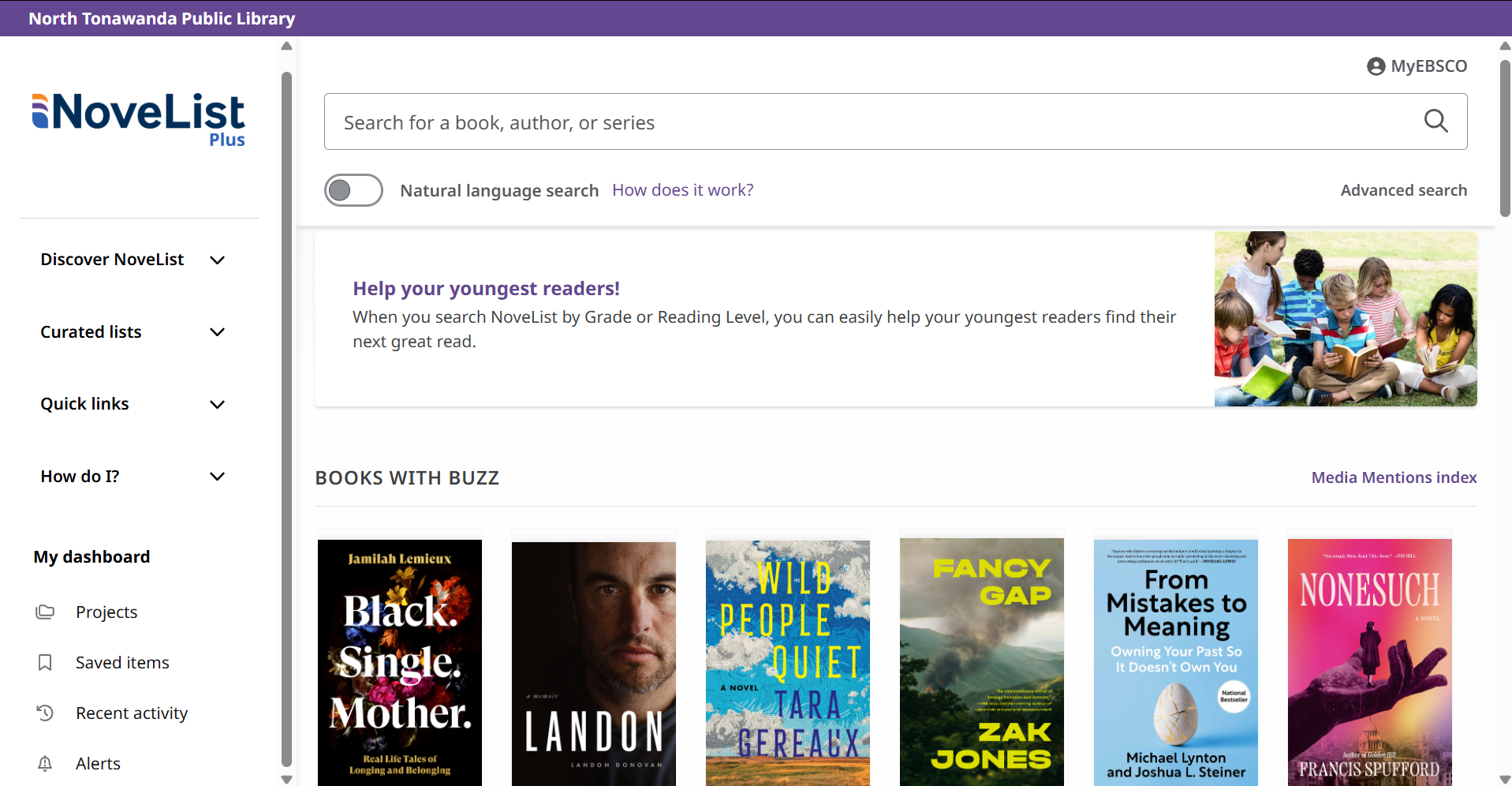 An image of the NoveList home page.